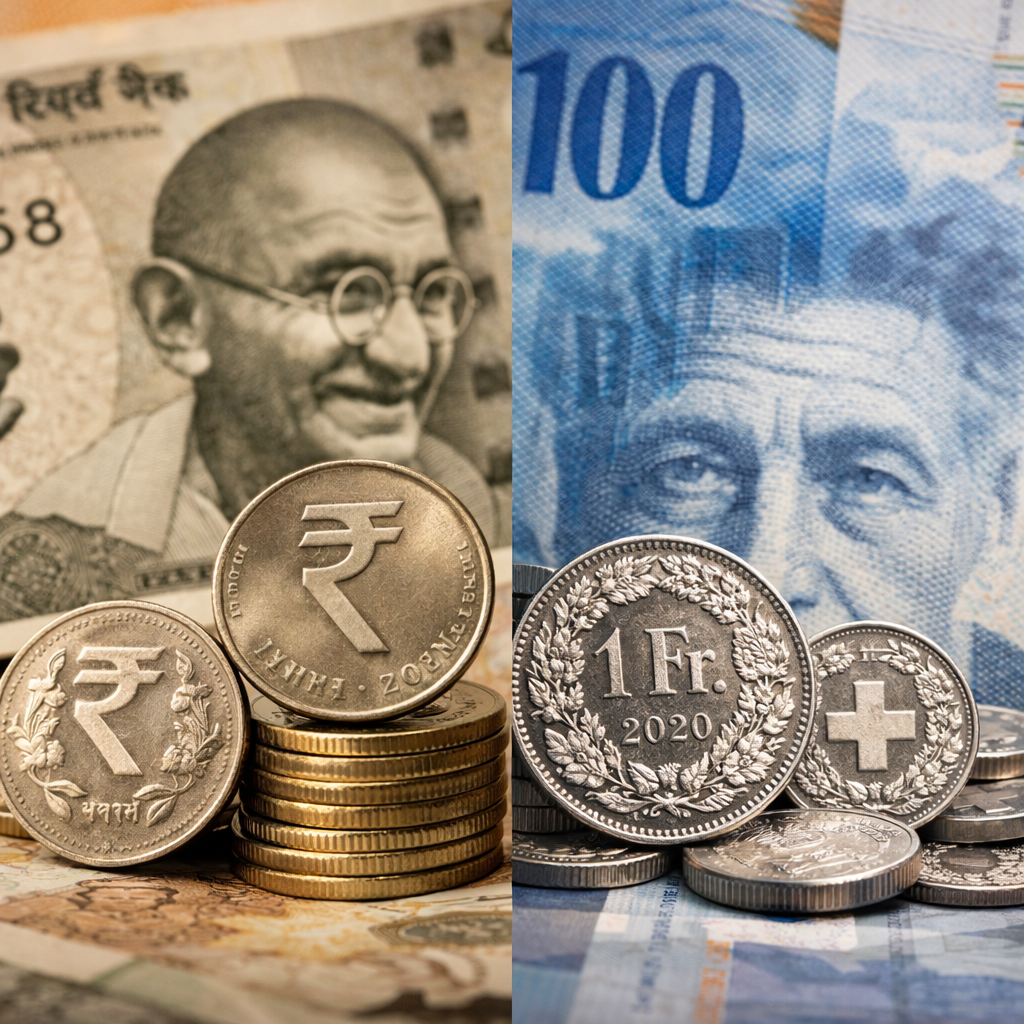 Indian Rupee depreciation against Swiss Franc image refelect currency INR vs CHF