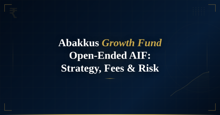 Abakkus Growth Fund Open-Ended AIF investment strategy concept with Indian stock market, financial charts, and wealth growth visuals