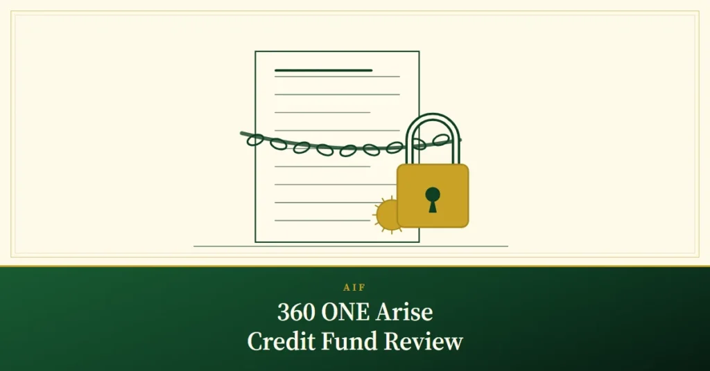 360 ONE Arise Credit Fund Review – engraved illustration: loan document with padlock and seal