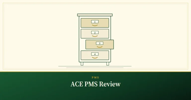 ACE PMS Review – engraved illustration: cabinet with four labelled drawers