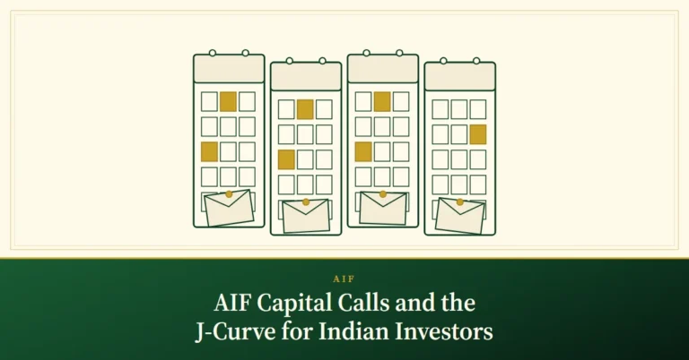 AIF Capital Calls and the J-Curve for Indian Investors – engraved illustration: calendar with drawdown notices