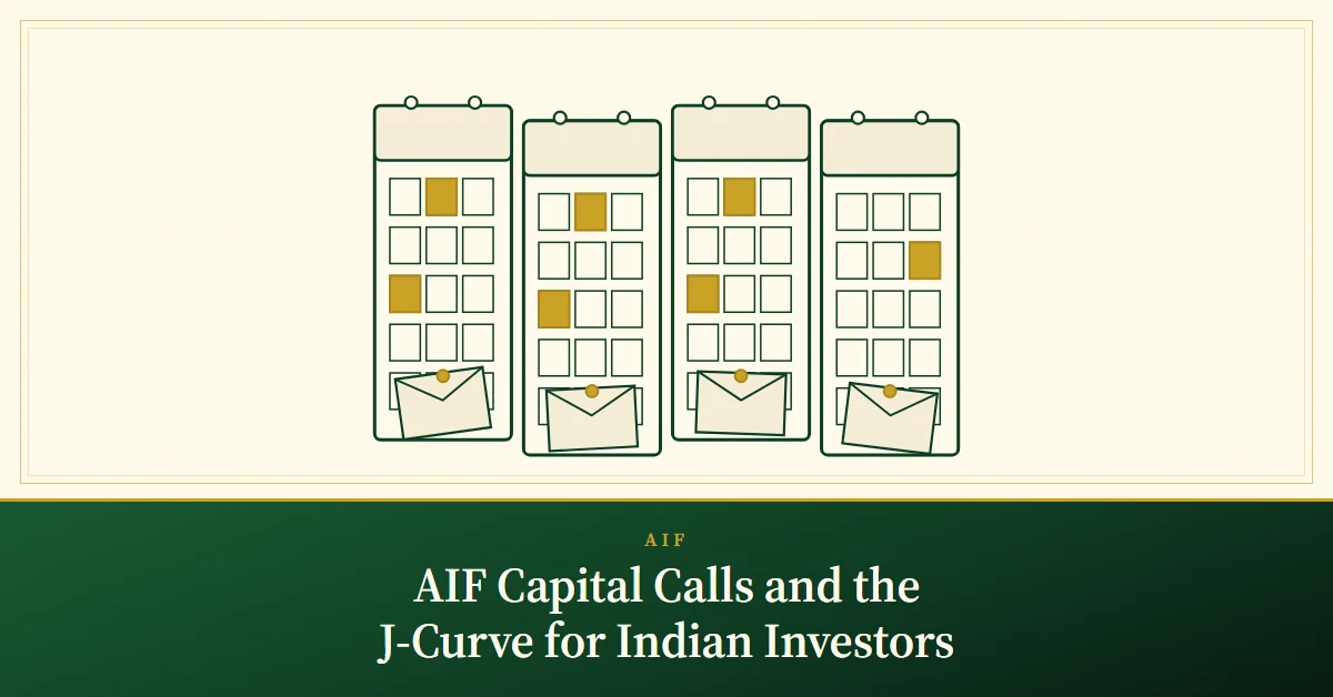 AIF Capital Calls and the J-Curve for Indian Investors – engraved illustration: calendar with drawdown notices