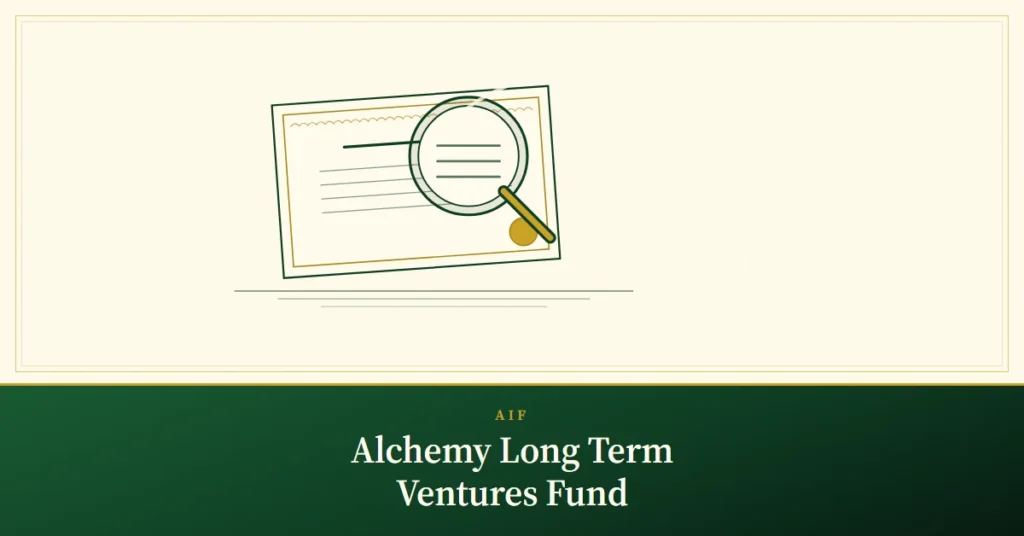 Alchemy Long Term Ventures Fund – engraved illustration: jeweller's loupe over a share certificate