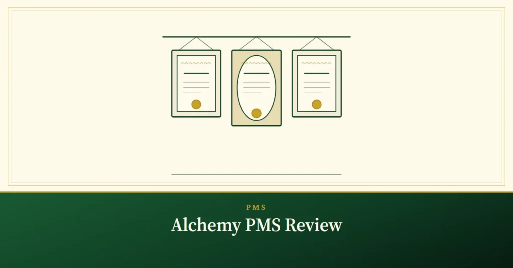 Alchemy PMS Review – engraved illustration: three framed stock certificates