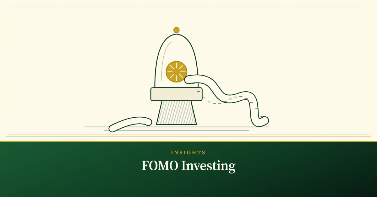 FOMO Investing – engraved illustration: stock-ticker machine spilling tape
