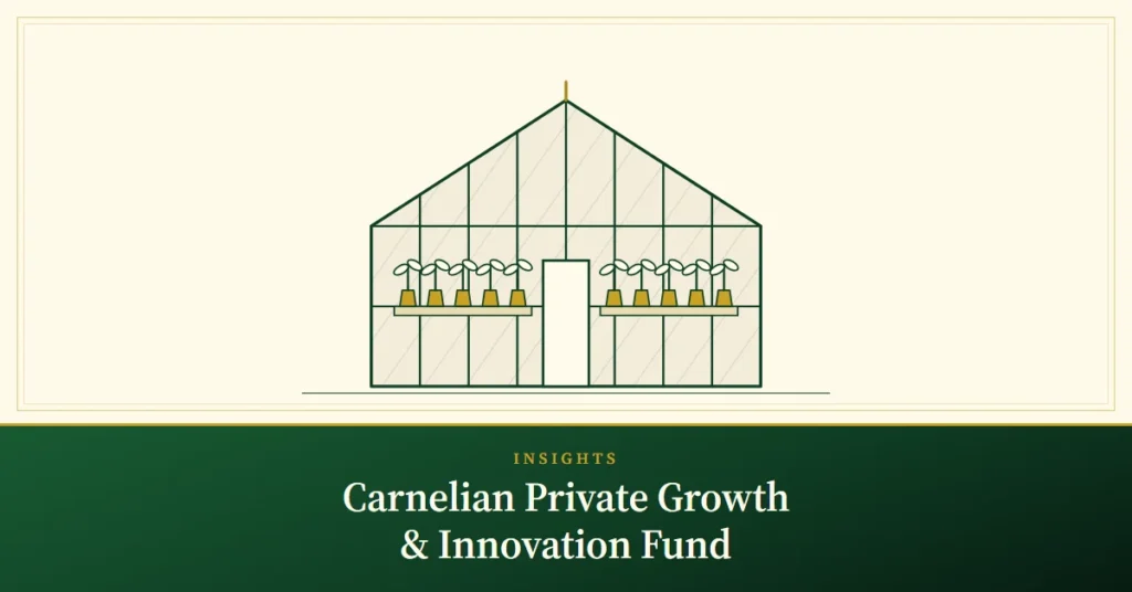 Carnelian Private Growth & Innovation Fund – engraved illustration: greenhouse with seedlings