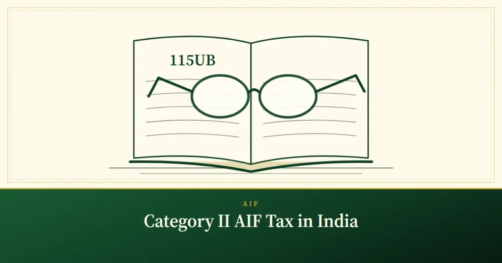 Category II AIF Tax in India – engraved illustration: reading glasses on an open book