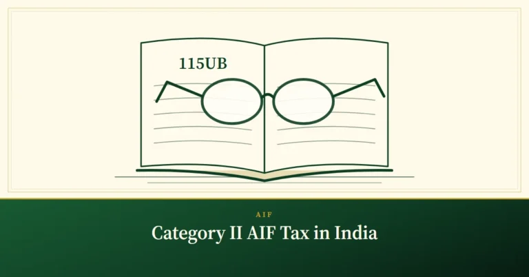 Category II AIF Tax in India – engraved illustration: reading glasses on an open book