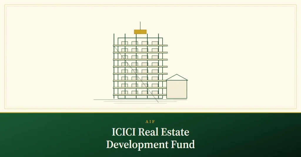 ICICI Real Estate Development Fund – engraved illustration: apartment block in scaffolding