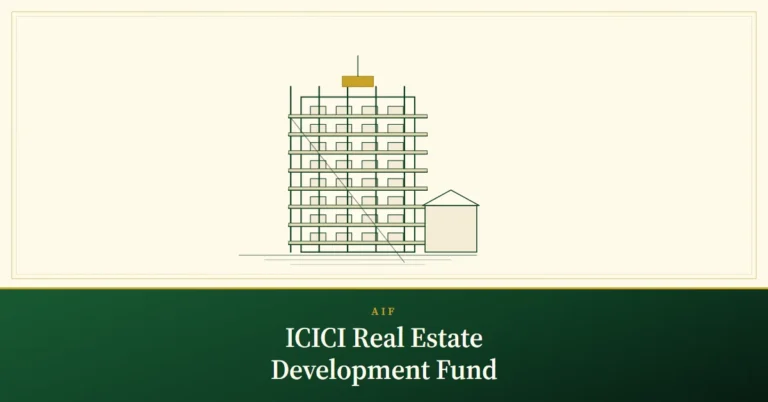 ICICI Real Estate Development Fund – engraved illustration: apartment block in scaffolding