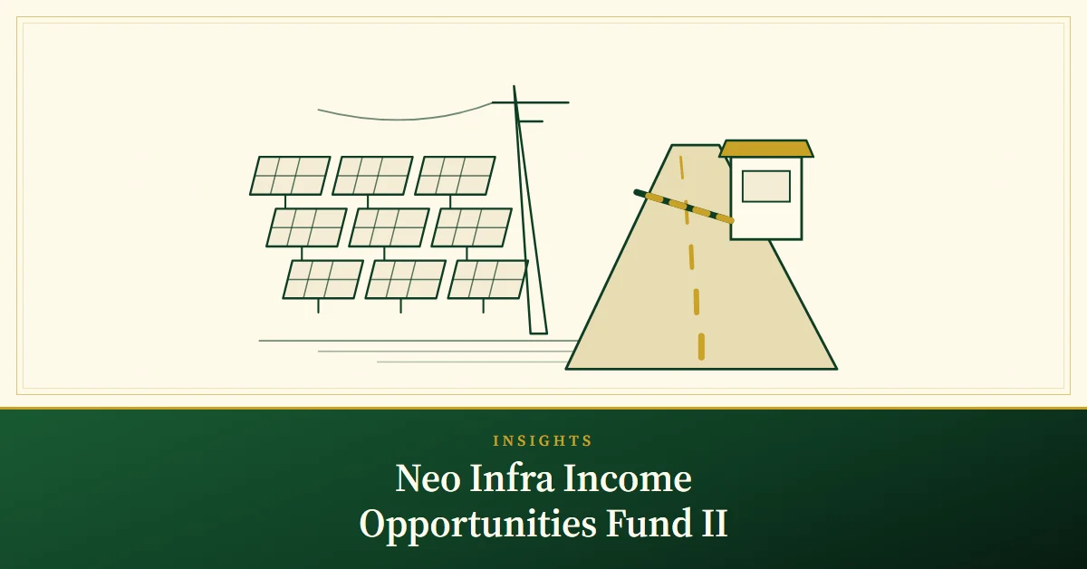 Neo Infra Income Opportunities Fund II – engraved illustration: solar panels beside a toll road