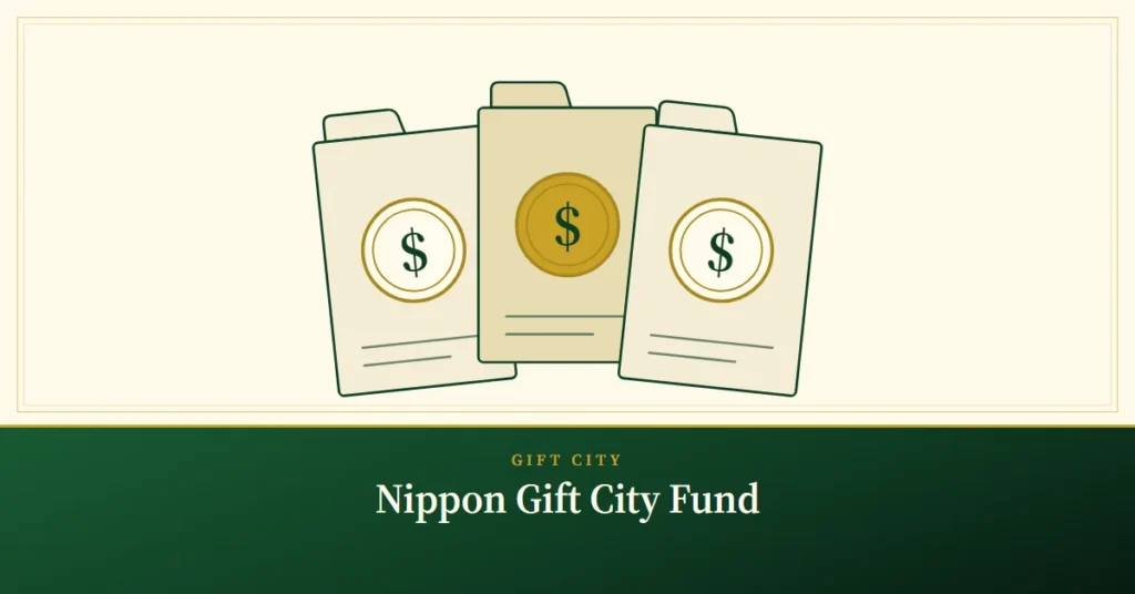 Nippon Gift City Fund – engraved illustration: three folders marked the dollar sign