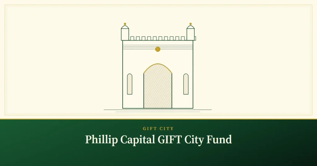 Phillip Capital GIFT City Fund – engraved illustration: stone gateway arch