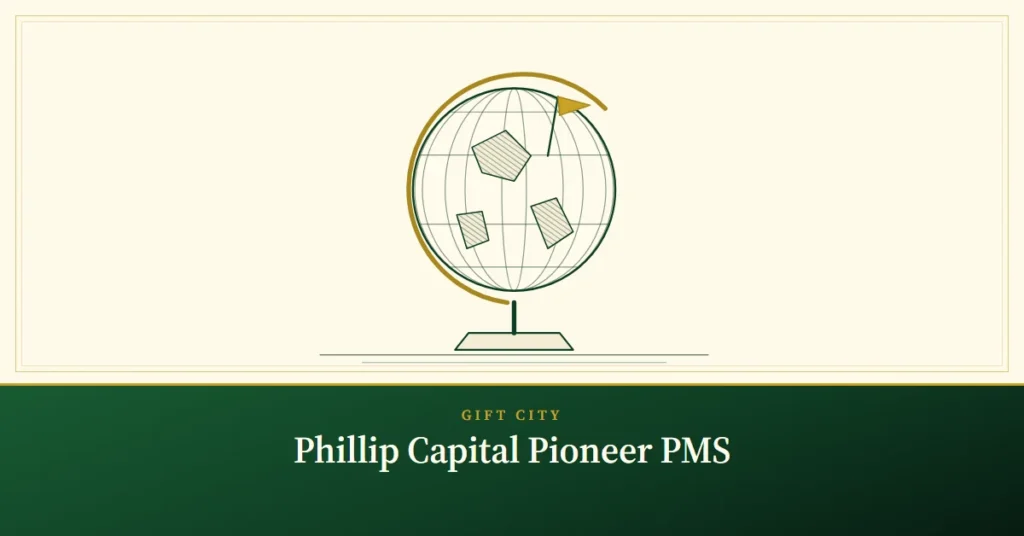 Phillip Capital Pioneer PMS – engraved illustration: desk globe with a small flag